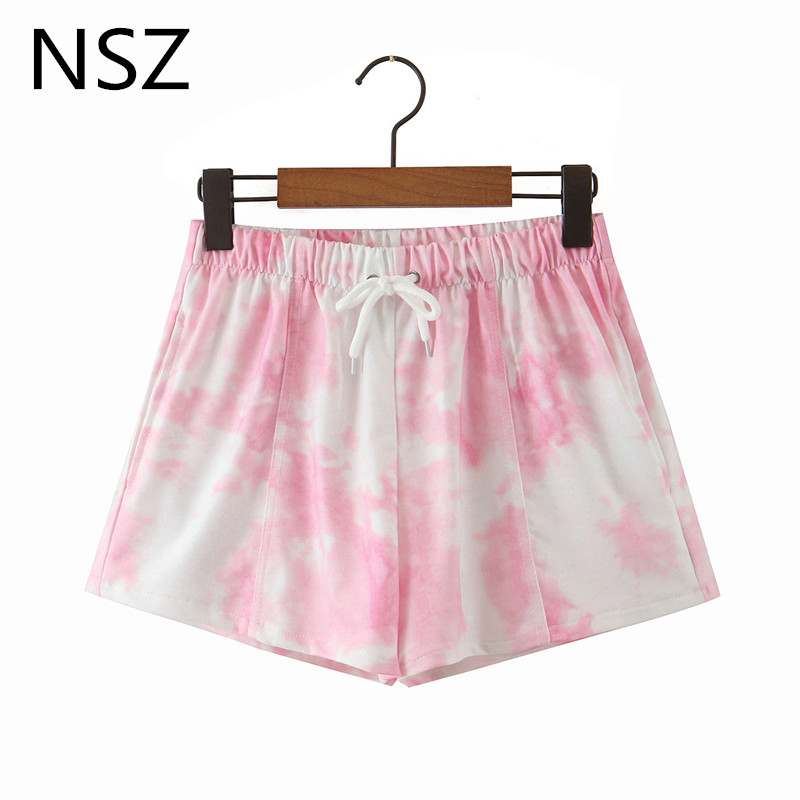

NSZ women tie dye summer hot shorts elastic waist casual female home comfy stretch shorts girl biker vetement femme, Top