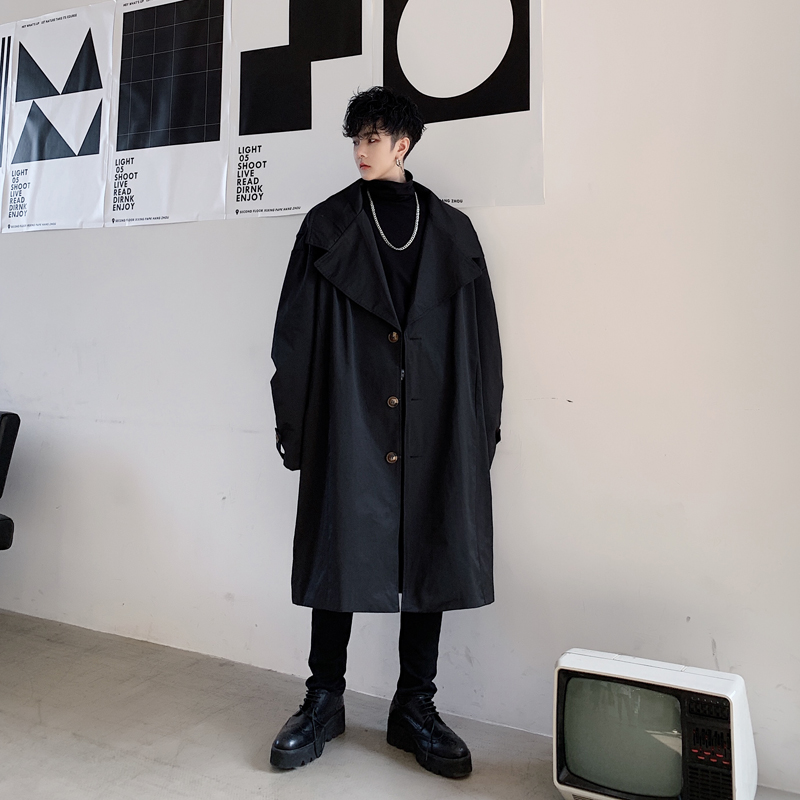 

Men' Trench Coats Men Big Collar Vintage Casual Loose Coat Overcoat Male Women Japan Street Cardigan Long Jacket Windbreaker Outerwear, W1916 black