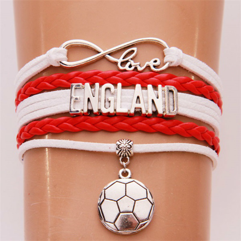 

Infinity Love England Bracelet Bangles Soccer Charm Braided Pu Leather Men Women Bracelets Fashion Jewelry Drop Shipping