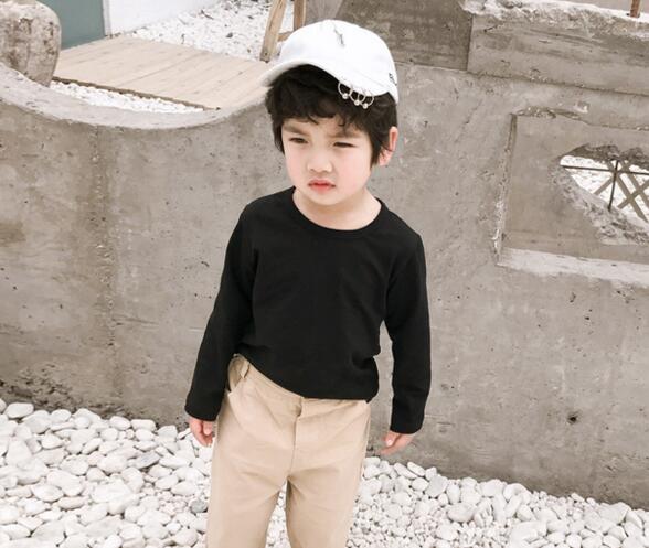 

2019 In the fall New style Boys and girls Pure color Long sleeve T-shirt fashion children clothes, Eur