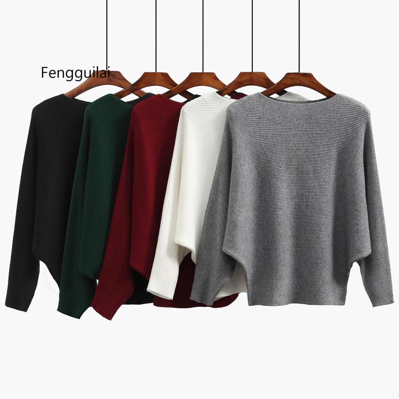 

Women's Sweaters and Pullovers Coat Batwing Sleeves Loose Cashmere Sweatershirt Slash neck Female Wool Knitted Brand Jumpers, Black