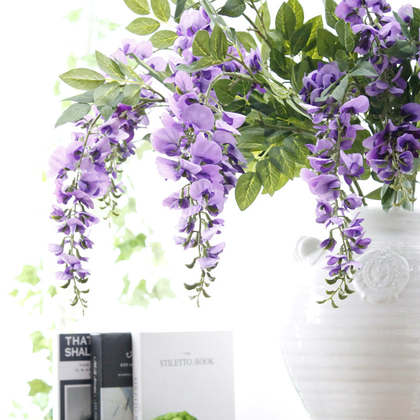 

6Pcs Artificial Wisteria Violet flower branches Pea Blossom flores home party decor wedding Arch decoration fake flowers wreath, Purple