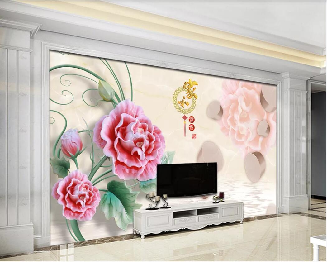 

3d wallpaper custom photo mural 3D embossed home and rich HD flower TV background wall Mural on the wall home decor wall art pictures, Non-woven fabric