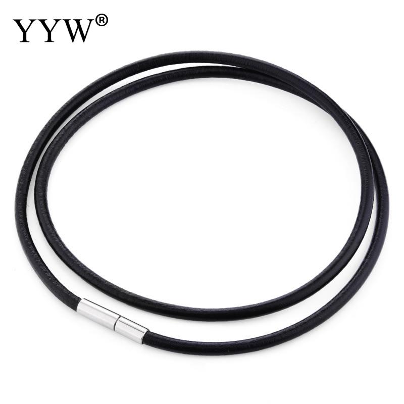 

Necklace rope Black 2/3/4mm Cowhide Leather Cord Necklace With Stainless Steel Bayonet Clasp Choker string Rope 18 20 22 24"