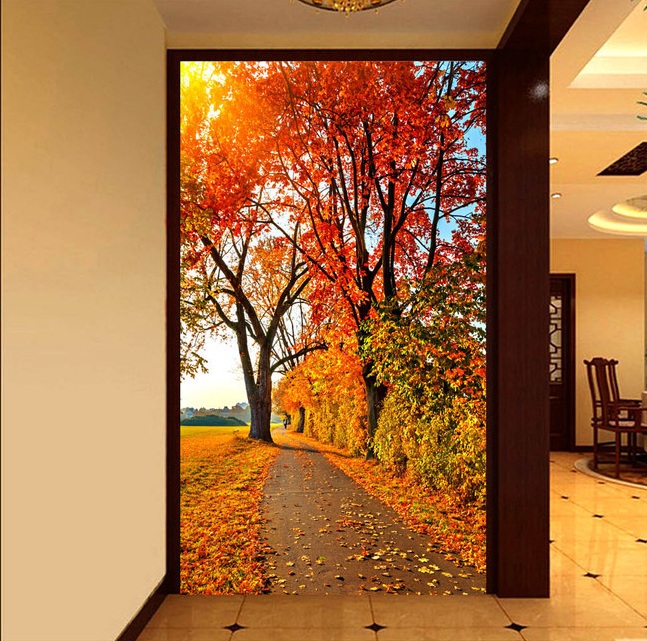 

WDBH 3d wallpaper custom photo Red maple leaf forest the way porch background home decor living room 3d wall muals wall paper for walls 3 d, Non-woven