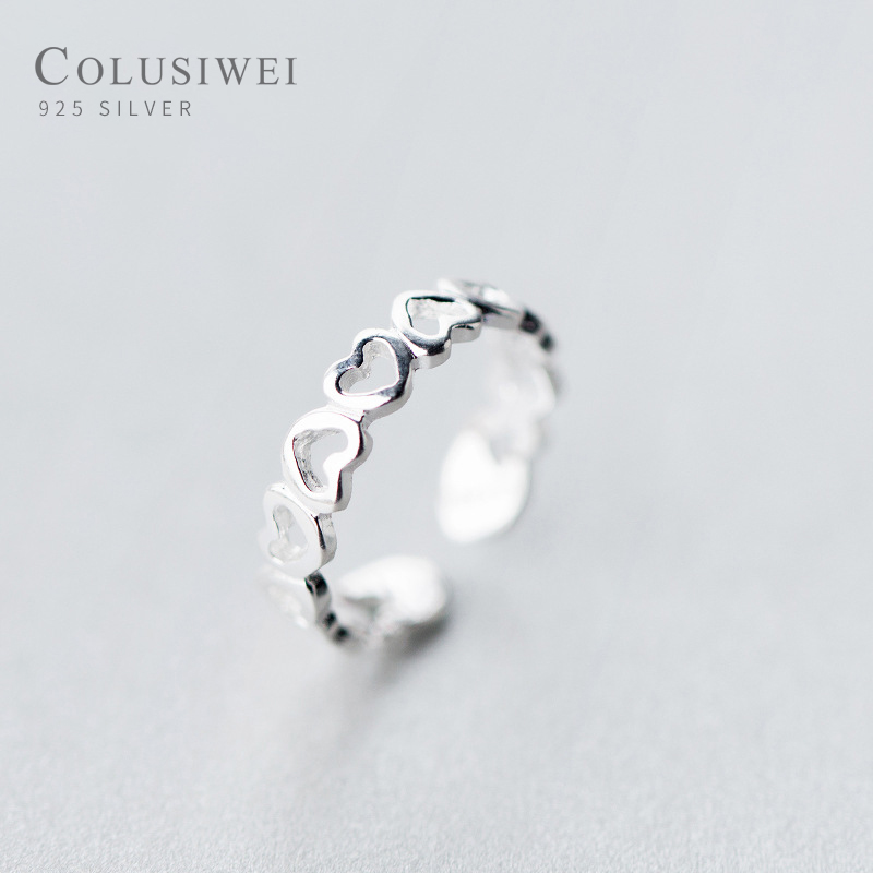 

Colusiwei 925 Sterling Silver Heart To Heart Adjustable Finger Rings for Women Fashion Wedding Engagement Statement Jewelry