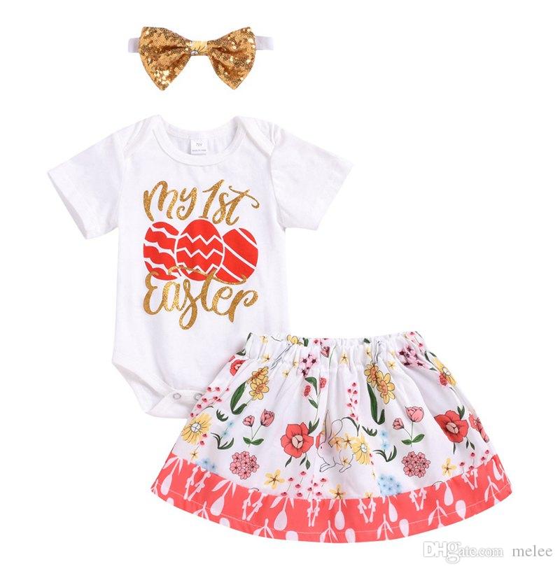 Fairy Baby Newborn Baby Girl Easter Dress Cotton 3pcs My 1st Easter Outfit Bunny Eggs Romper Bodysuit Tutu Skirt Set