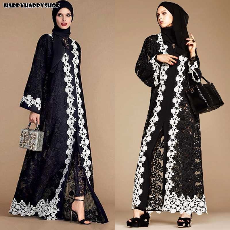 

Summer Dubai Full Lace Cardigan Party Robe Islamic Muslim Women Open Front Abaya Turkish Kaftan Long Maxi Dress Middle East New