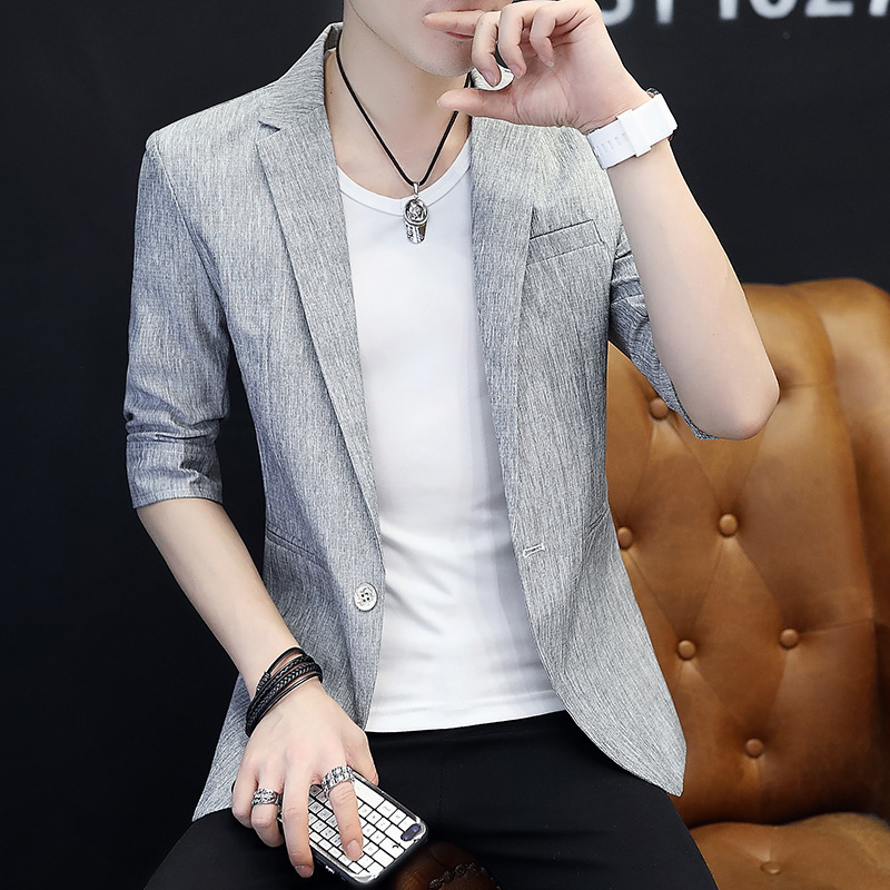 

Men's Suits & Blazers 2021 Fashion Slim Handsome Teen Sleeve Suit Summer Leisure England, Black