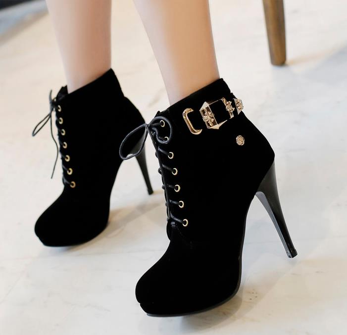 

size 33 to 40 chic ladies black red suede lace up stiletto heel ankle booties luxury designer women boots