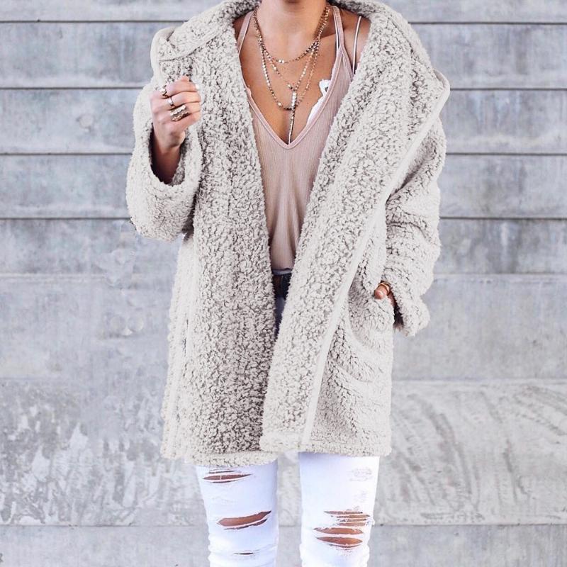 

Outerwear & Coats Jackets Ladies Soft Teddy Sherpa Fleece Hooded Jumper Hoody With Pocket coats and jackets women 48, Black