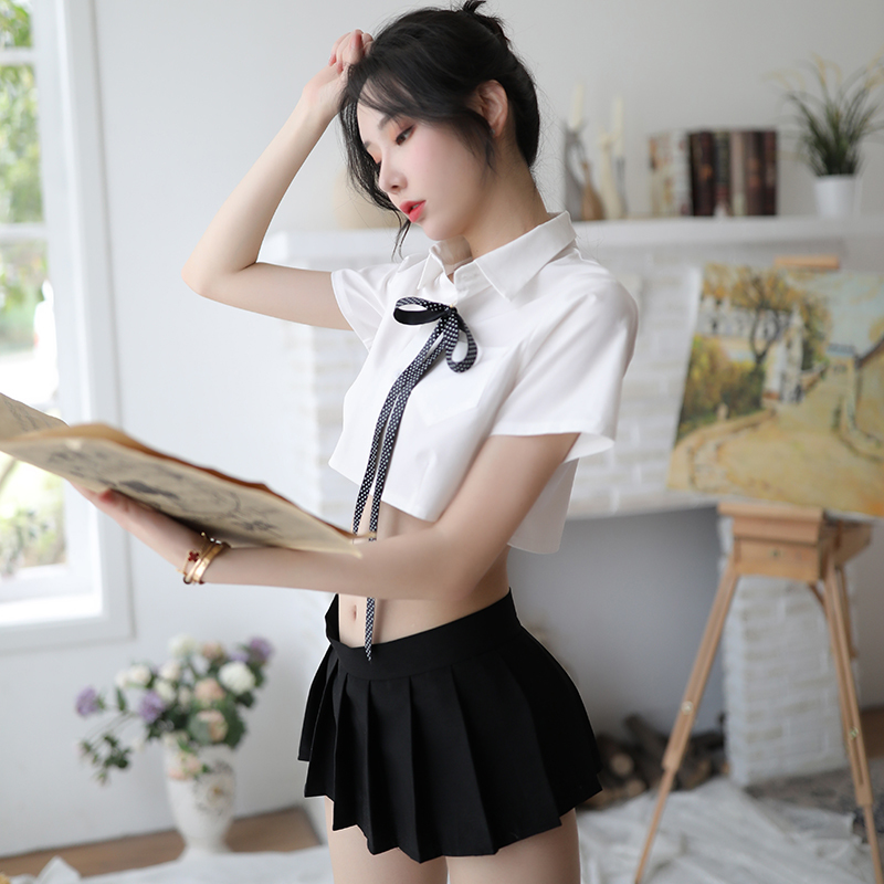 

Cute Japanese Secretary Uniform OL Sexy White Shirt Black Mini Skirt Underwear Role Playing Women Kawaii Lingerie Set LY191222, Black and white