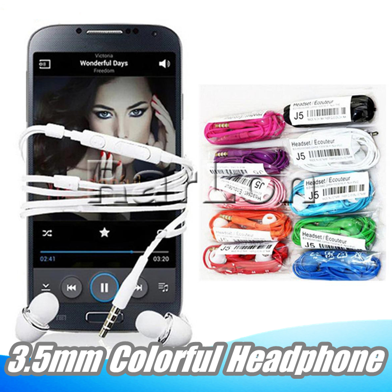 

3.5mm Colorful J5 Earphones With Volume Control Headset Headphone with Mic Universal Earbuds For Samsung Galaxy s4 S8 S6 Note 5, Mixed color