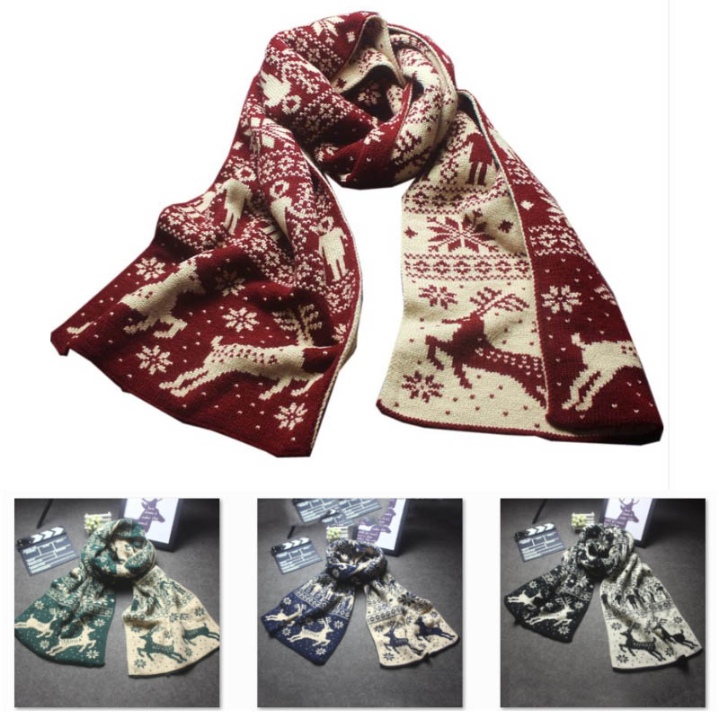 Christmas Scarf Women Scarf Knit Snowflake Elk Winter Thick Keep Warm Long Scarf