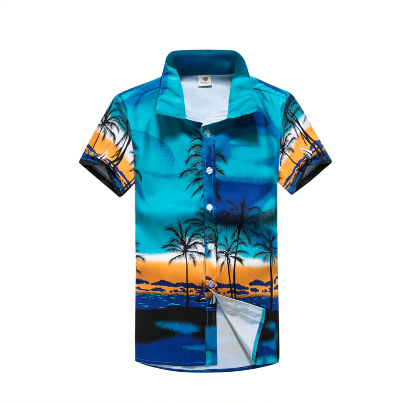 

Coconut Tree Blue Summer Short Sleeve Casual Shirts Men Mens Couple Beach Casual Polyester Shirt