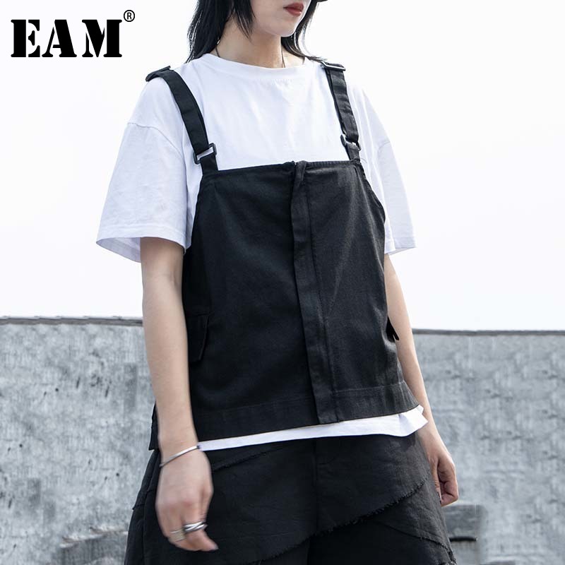 

EAM] Women Loose Fit Black Zipper Buckle Split Joint Short Vest New Sleeveless Fashion Tide All-match Spring Autumn 2020 1W260, Black vest