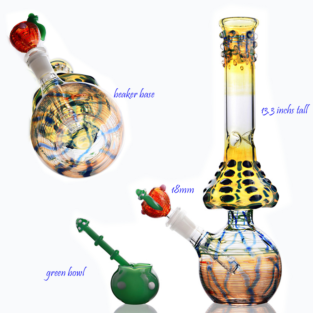 

Big Mushroom Bong Colorful Glass Water Bongs 18mm Bowl Beaker Base Bong Smoking Pipes Unique Hookahs Shisha 13.3 inchs