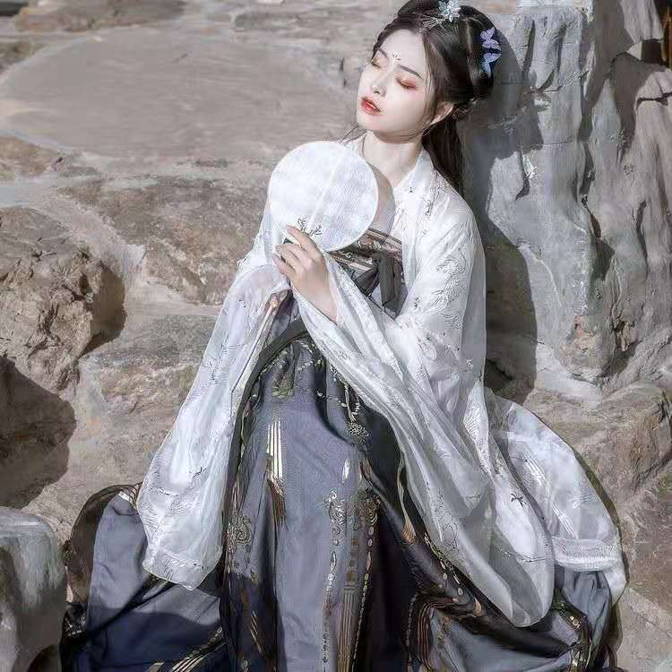 

Hanfu Traditional Chinese Black Dance Costume Fairy Tang Suit Women Folk Dress Embroidery Ancient New Year Clothes Dance Robe, Cardigan