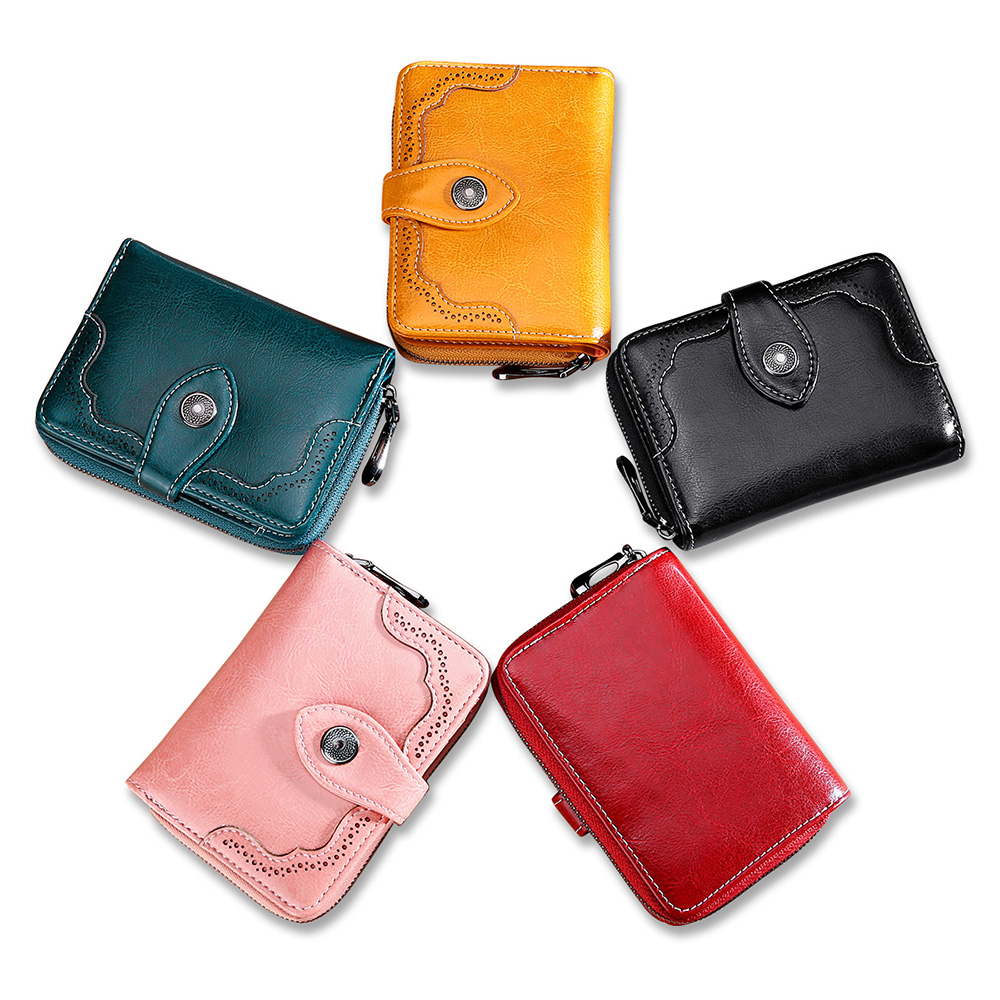 

RFID Blocking Fold Over Short Wallet Zipper Coin Purses Men Women Genuine Leather Bank Cards Holder Banknote Pocket Mini Cowhide Wallets, 10 colors for choice