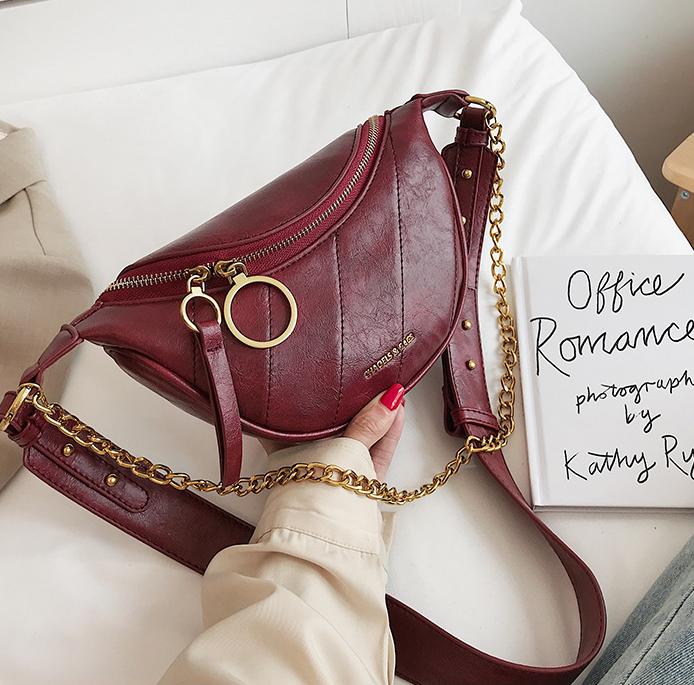 Designer-Nouveau style Fashion Fold Taille Sac Femme Simple Deux Style Chaîne Couleur Solide Poitrine Sac Femmes Taille Sacs Sac À Bandoulière 5