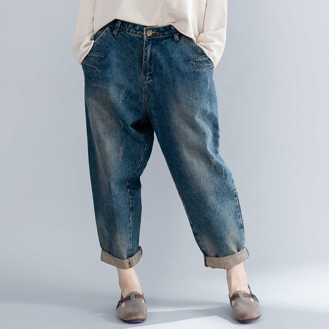 

2019 Season Literature Cowboy Radish Pants Bound Feet Loose Will Code Suit-dress Nine Part Pants Easy Haren Woman, Blue