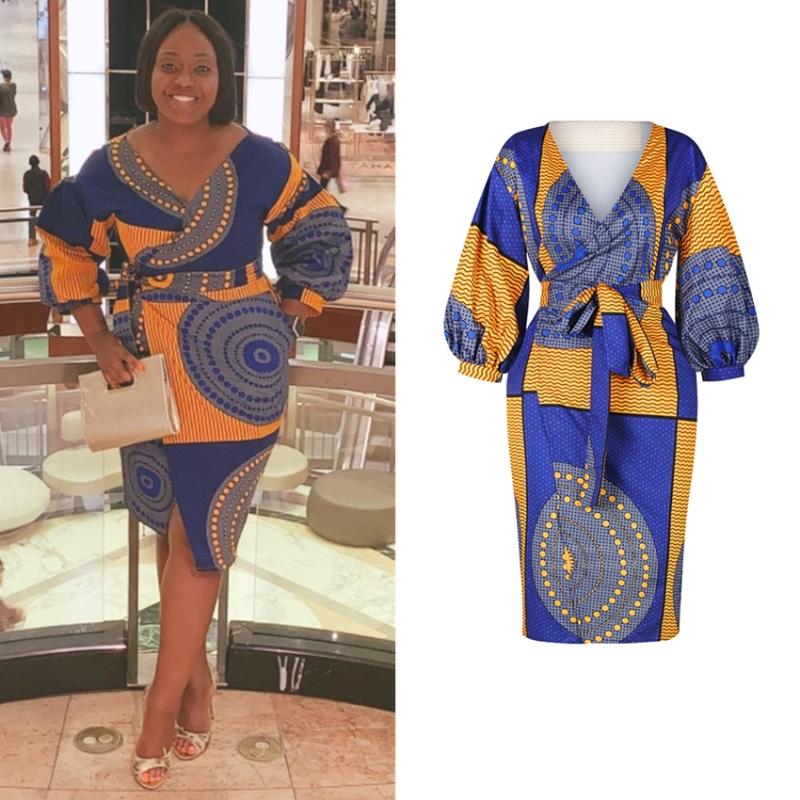

African American Dresses for Women Dashiki Dress Floral Print V-neck Sexy Costumes Long Sleeve Hip Skirt Set Party Outfits Wear
