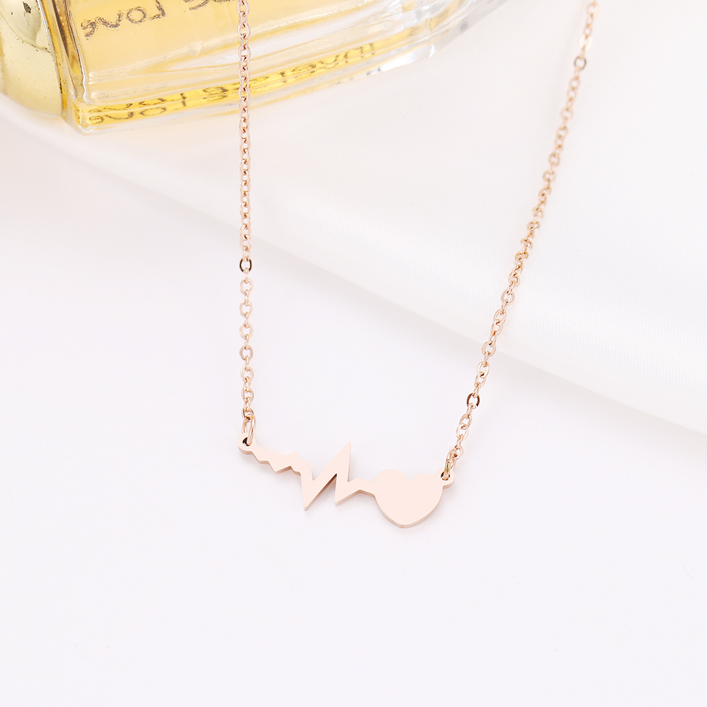 

Stainless Steel Necklace For Women Gold And Rose Gold Color Love Electrocardiogram Pendant Necklace Engagement Jewelry For Women