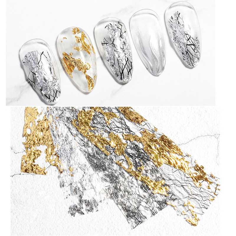 

2pcs Nail Art Aluminum Foil Paper Mesh Hollow Irregular Sticker Gold Silver Mesh Fragment 3D Nail Decoration 4x50cm
