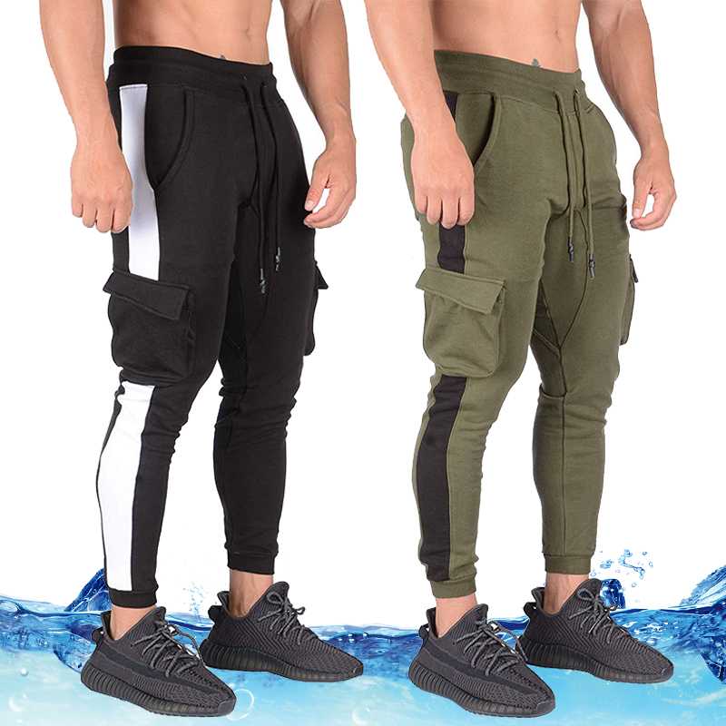 

Men's Cargo Joggers Gym Pants Workout Sweatpants Male Trim Splicing Flap Pocket Sport Jogger Pants Fitness Bodybuilding, Kcd662 grey