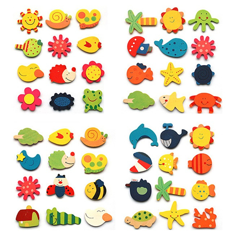 

12pcs/lot Fridge Magnets Stickers Colorful Wooden Animal Cartoon Fridge Stickers Wooden Cartoon Fridge Magnets VT0116