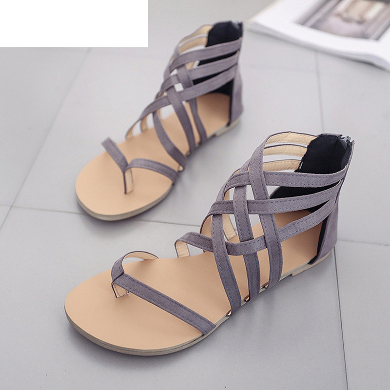 

Woman Sandals Shoes Summer Style Flat Cross-tied Women Fashion Zip Slippers Rome Platform Beach Plus Size 34-43, Black