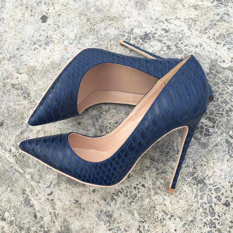 

Free shipping fee new style Casual Designer navy snake python printed patent point toe high heels shoes pumps bride wedding party shoes 120, Navy 12cm