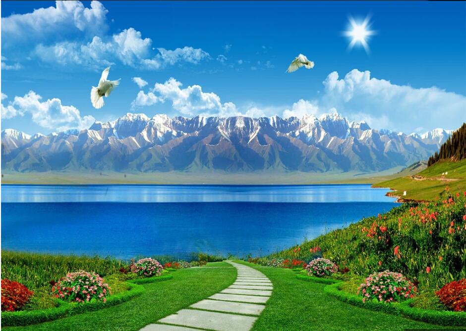 

WDBH custom photo 3d wallpaper Beautiful landscape iceberg sea flowers home decor living room 3d wall murals wallpaper for walls 3 d, Non-woven wallpaper