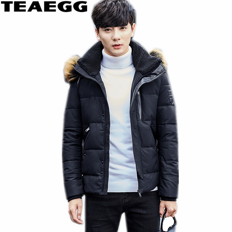 

TEAEGG Real Big Raccoon Fur Collar Men's Jackets Duck Down Duck Jacket Men Coat High Quality Chaqueta Plumas Hombre Parkas AL373, Black