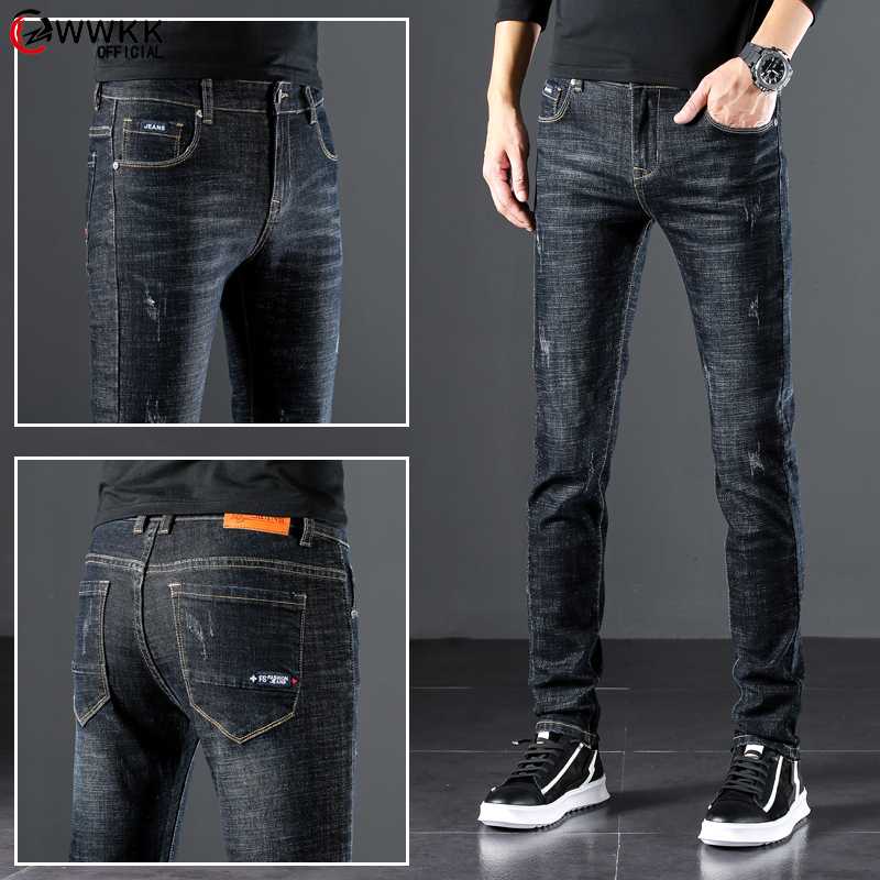 

2020 Black blue Brands Jeans Trousers Men Clothes Elasticity Skinny Jeans Business Casual Male Denim Slim Pants Classic Style