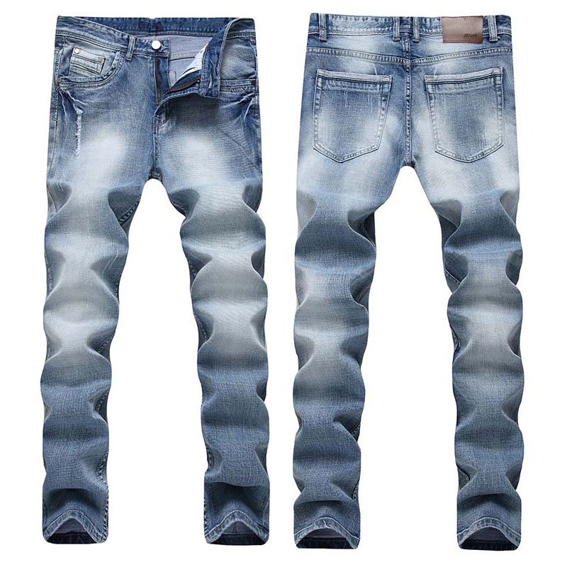 

Men Casual Jeans Denim Pants Distressed Bleached Straight Vintage Tassel Fashionable Regular Trousers, T-0703