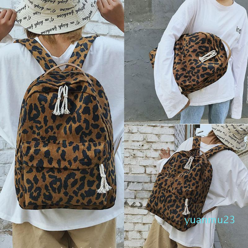 Wholesale-Women Girls Backpack Leopard Print Large Capacity Zipper Fashion for School Travel DIN889