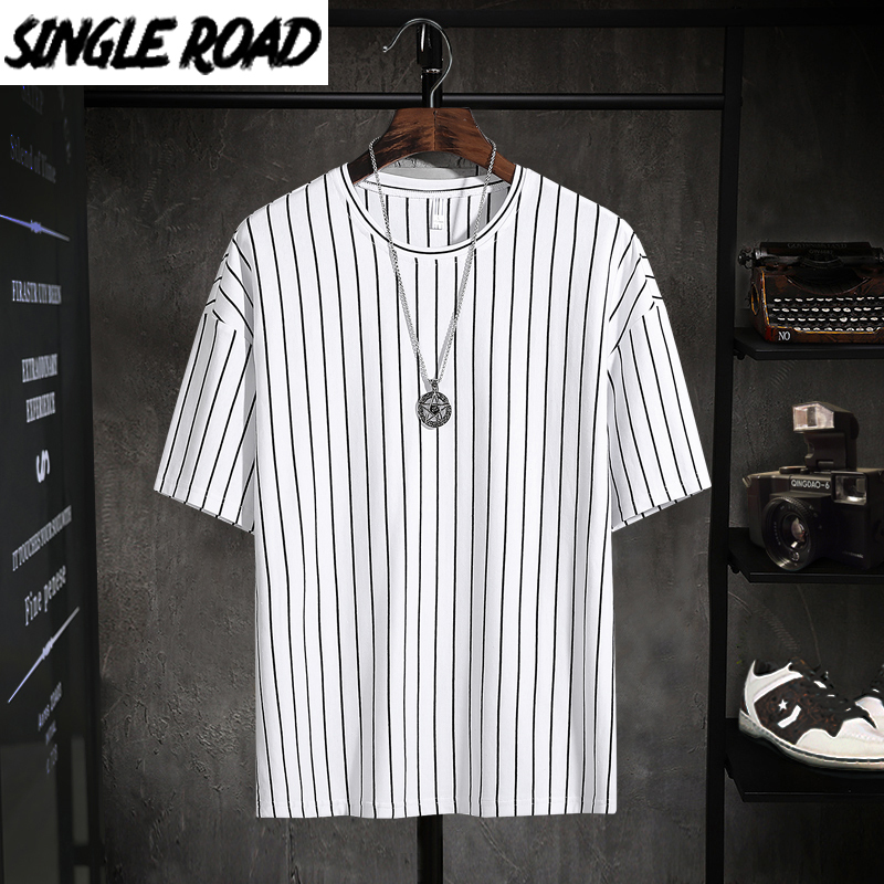 

SingleRoad Man's Striped T-shirt Men 2020 Summer Oversized Hip Hop Vintage Tops Japanese Streetwear Harajuku Tshirt T Shirt Men CX200617, White;black