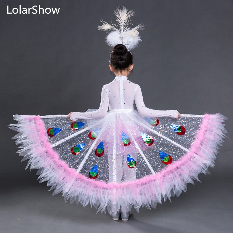 

Dance Costume Children Clothes Dai Nationality Girl Peacock Dance Dress Costume Peacock Show Dress, Pink