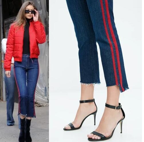 

European style 2017 spring and autumn new women's fashion hit color jeans, casual high waist woman bell pants Flare Pants, Blue