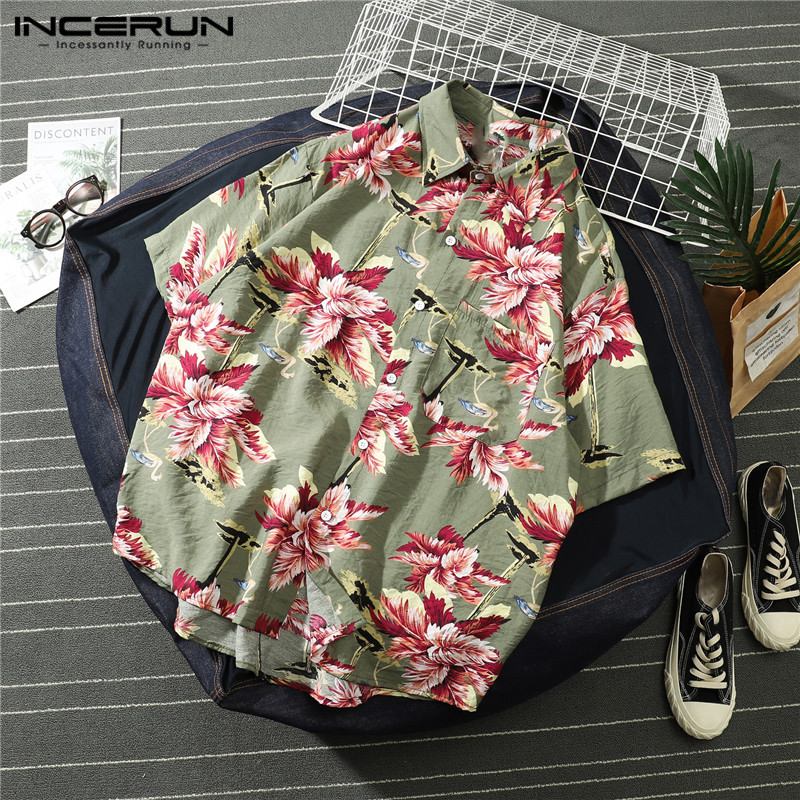 

2020 Men Hawaiian Shirt Printed Summer Lapel Tropical Beach Brand Blouse Chic Breathable Streetwear Casual Camisas -5XL INCERUN, White