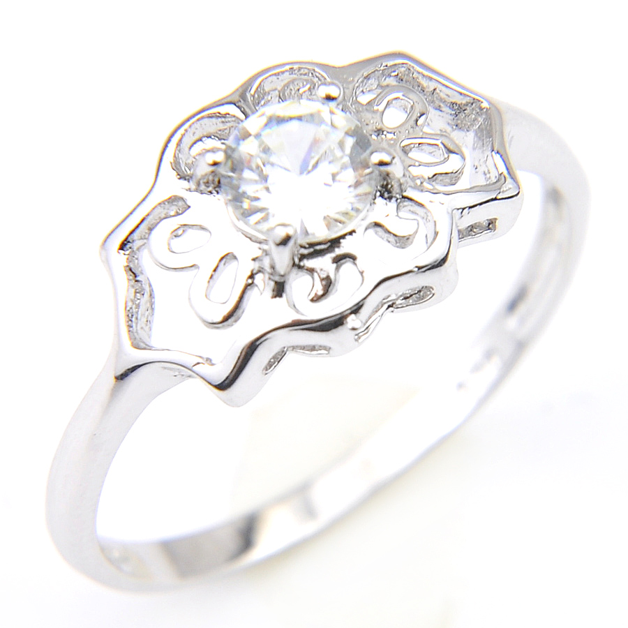 

Luckyshine 925 Silver Wedding Jewelry Ring Round Topaz Gems Flower shape All around the hollow Woman's Rings Engagemets Rings