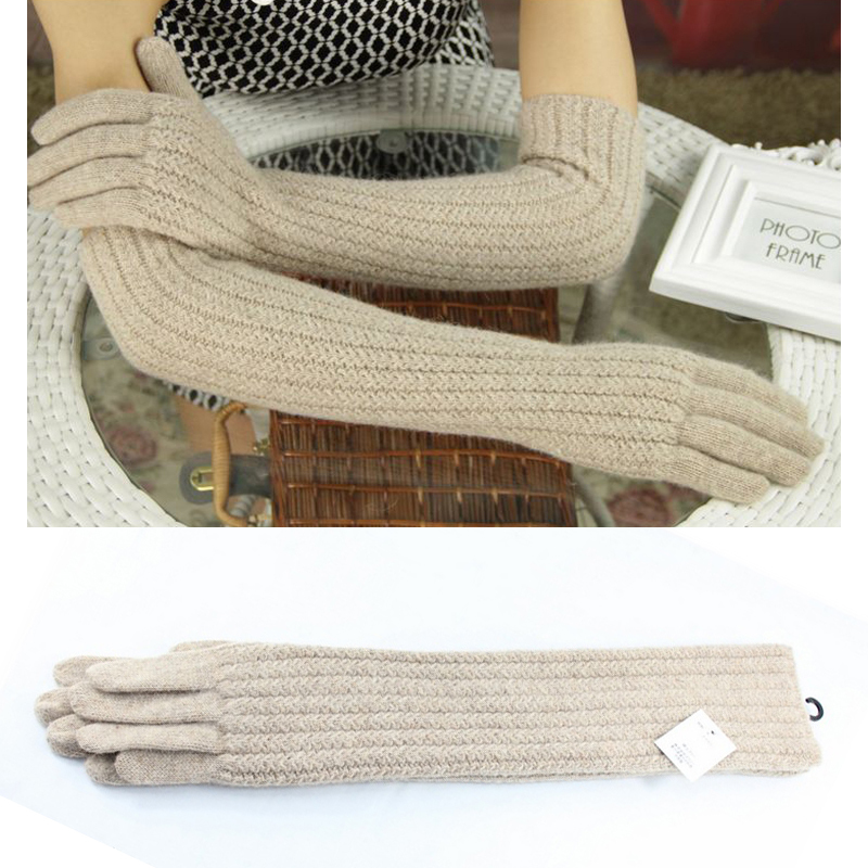 

45cm Long Wool Gloves Mittens for Women Warm Winter Knitted Fashion Gloves Black Brown Grey Ladies Elbow Brand Gloves 2019 New CJ191225