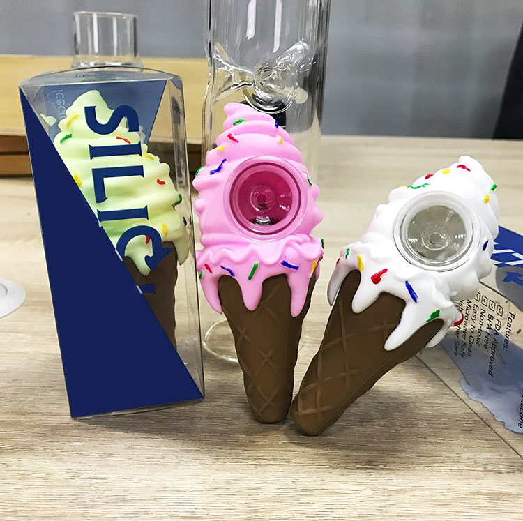 

Silicone Smoking Pipe Ice Cream Shape Percolator Bubbler Glass Tobacco Bong Hookah Shisha Bongs Dab Rig Bongs SILICLAB