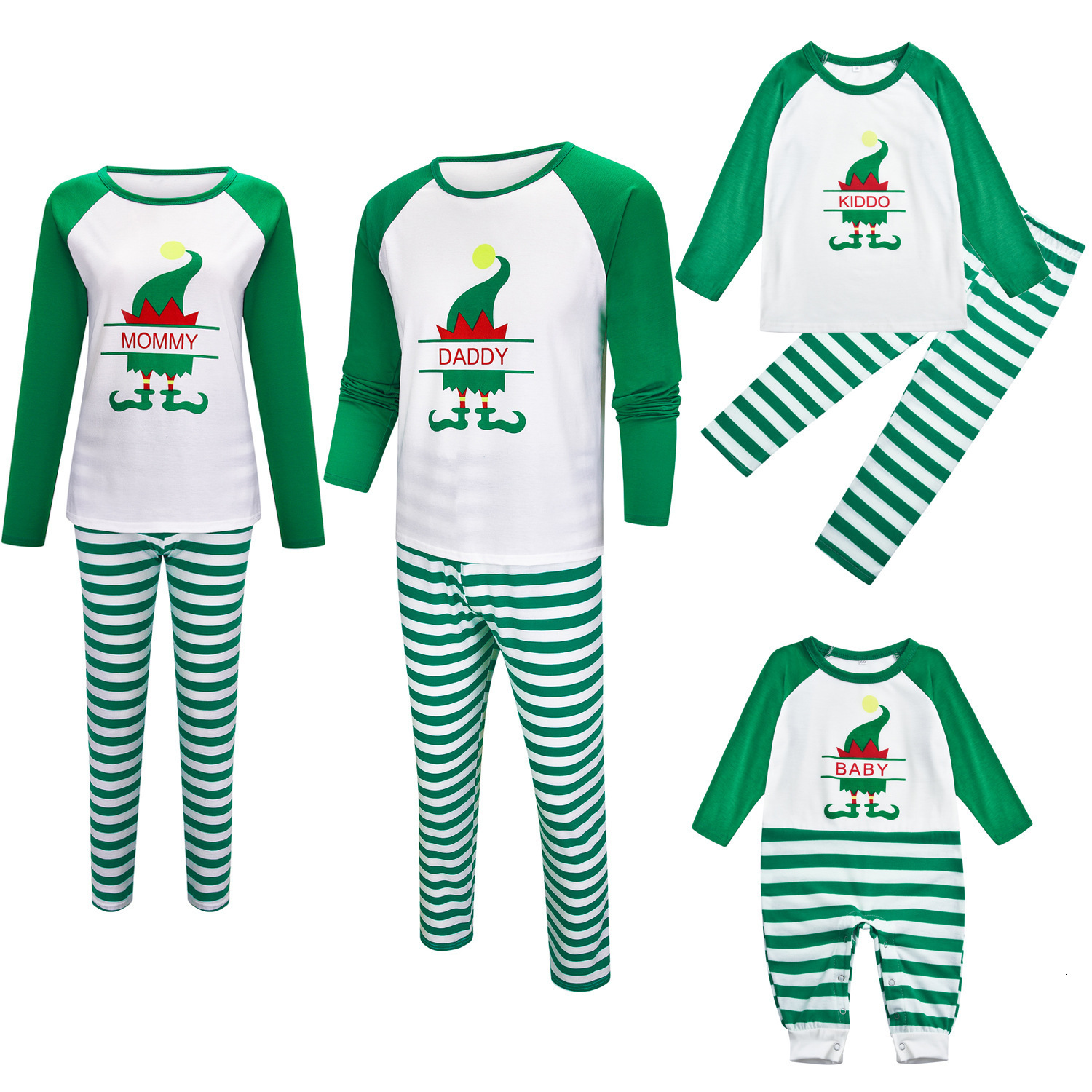 

2019 Family Matching Pajamas Christmas Family Clothing Set Tees Kids Infant Baby Girl Boys Father Mother Chrismas Sleeping Wear, White/green