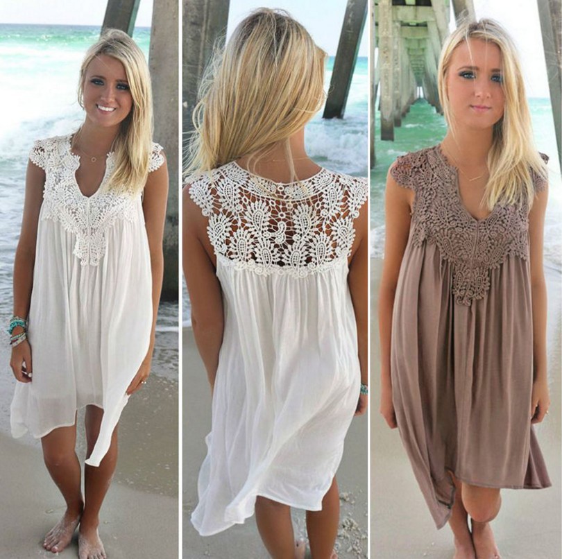 Women Dress With Liner Pleated V Neck Sleeveless Lace Patchwork Solid Casual Plus Size S- 5XL Summer Europen American Fashion Clothes