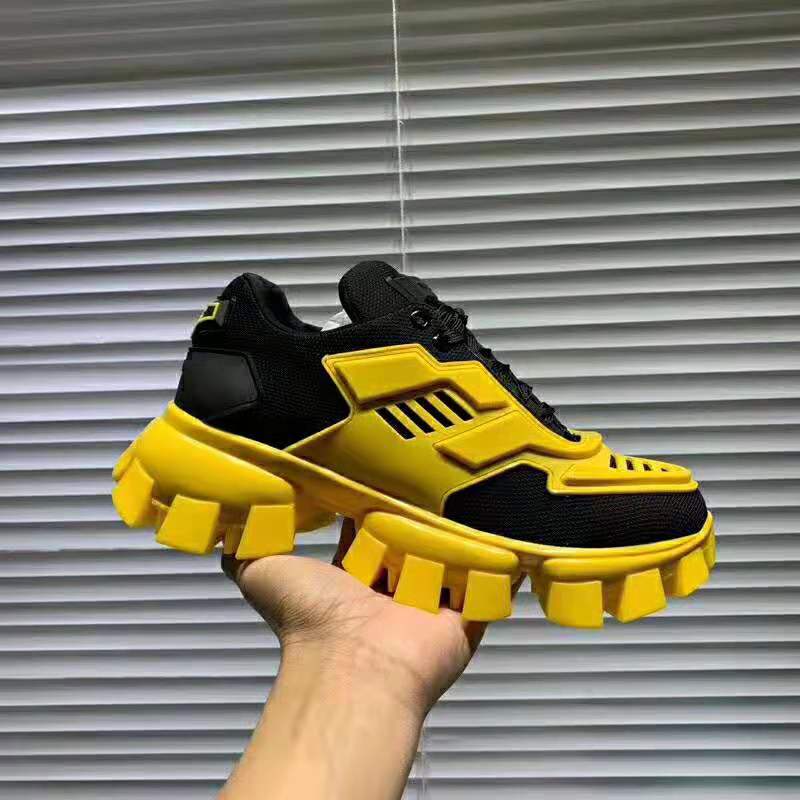 black shoes with yellow soles