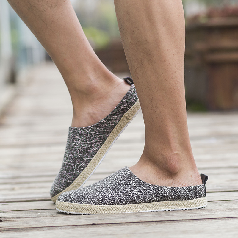 

Hot 2020 Men Sandals summer half slippers men shoes canvas beach sandals causal lazy slip-on slides flip flops size 39-44, Beige