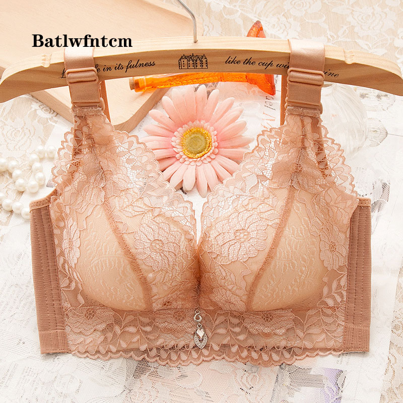 

No Steel Ring Small Bust Gathering Padded Bra Sexy Big Breast Size Underwear Breast Holding Thin Cup Seamless Bra, Sapphire