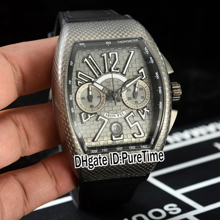 

New Vanguard V45 Quartz Chronograph Mens Watch Steel Case Black Inner Gray Texture Dial Big Number Markers Rubber Leather Puretime E129c3, Customized waterproof service